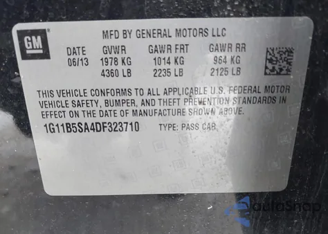 2013 Chevrolet Malibu 1Ls z USA, uszkodzony, nr VIN 1G11B5SA4DF323710